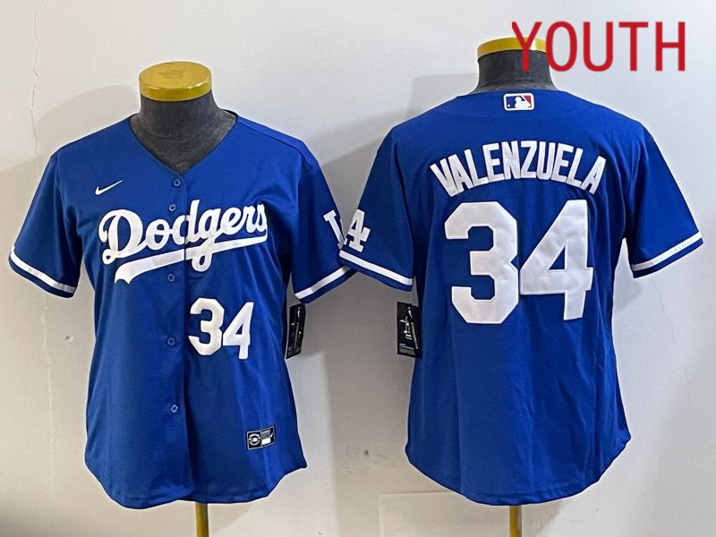 Youth Los Angeles Dodgers 34 Valenzuela 2024 blue jersey 202411205